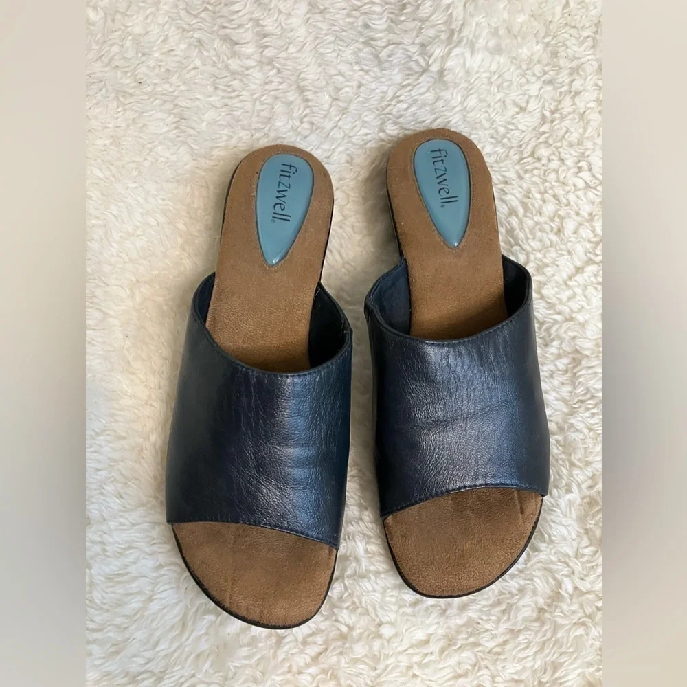 Womens Fitzwell Navy Leather Wedges Size 8.5